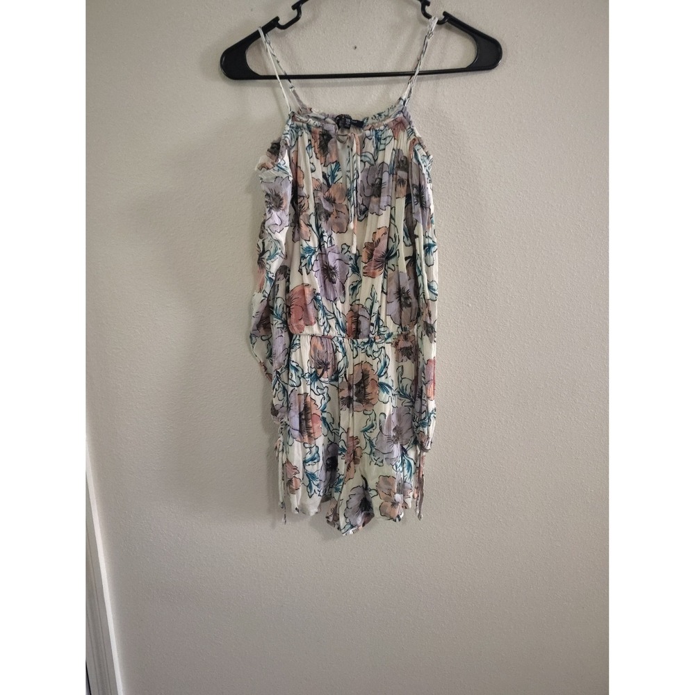 American Eagle Floral Cold Shoulder Romper XS Purple Peach Boho Long Sleeve